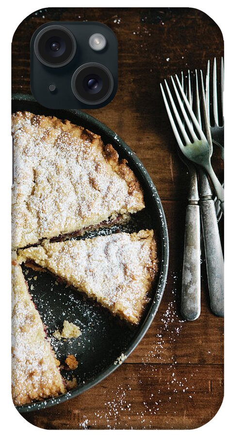Kitchen Knife iPhone Case featuring the photograph Coffee Cake In Rustic Pan With Forks by Alina Spradley