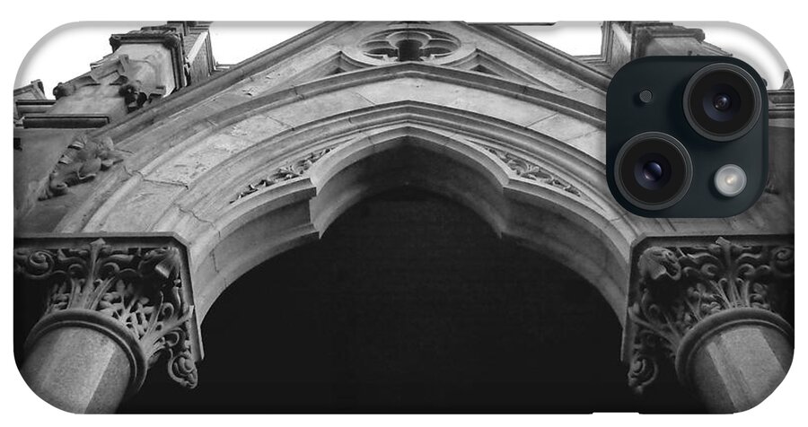 Skompski iPhone Case featuring the photograph College Hall Entry - Black and White by Joseph Skompski