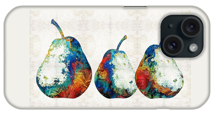 Pear iPhone Case featuring the painting Colorful Pear Art - Three Pears - By Sharon Cummings by Sharon Cummings
