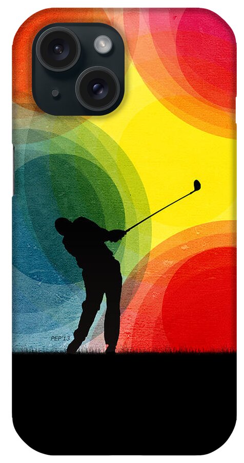 Golf iPhone Case featuring the digital art Colorful Retro Silhouette Golfer by Phil Perkins