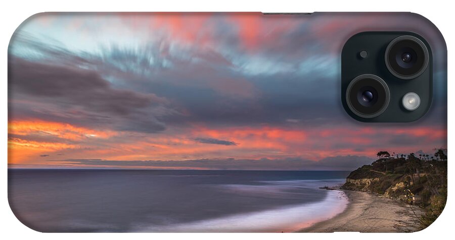 California; Long Exposure; Ocean; Reflection; San Diego; Seascape; Sky; Sunset; Surf; Sun; Clouds; Waves iPhone Case featuring the photograph Colorful Swamis Sunset by Larry Marshall