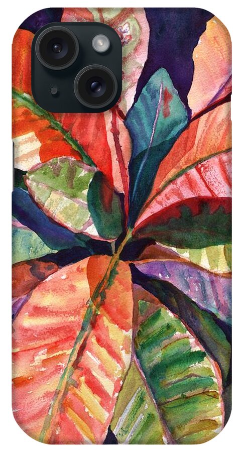 Tropical Leaves iPhone Case featuring the painting Colorful Tropical Leaves 1 by Marionette Taboniar