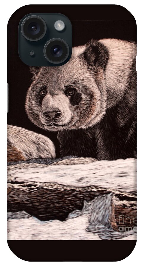 Panda Bear iPhone Case featuring the painting Coming Out by Margaret Sarah Pardy