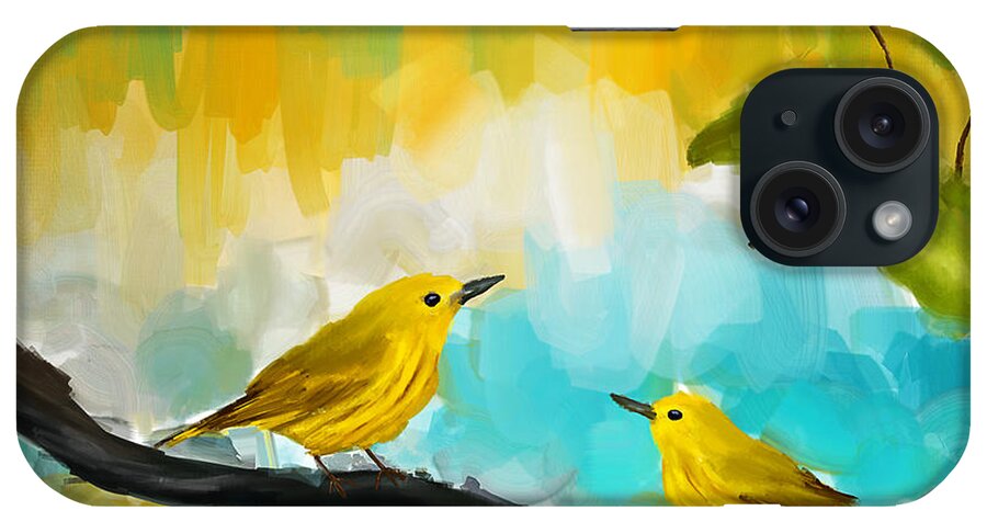 Yellow iPhone Case featuring the painting Companionship by Lourry Legarde