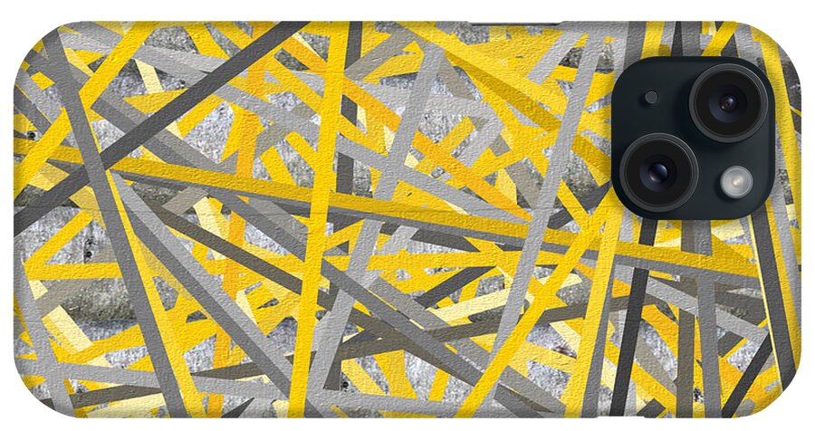 Yellow iPhone Case featuring the painting Connection - Yellow And Gray Wall Art by Lourry Legarde