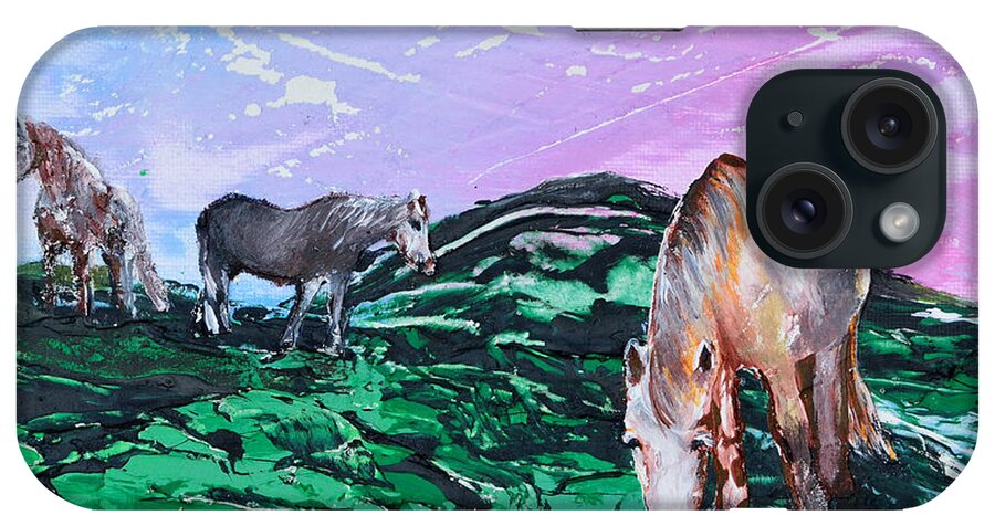 Landscape iPhone Case featuring the painting Connemara Ponies by Alys Caviness-Gober