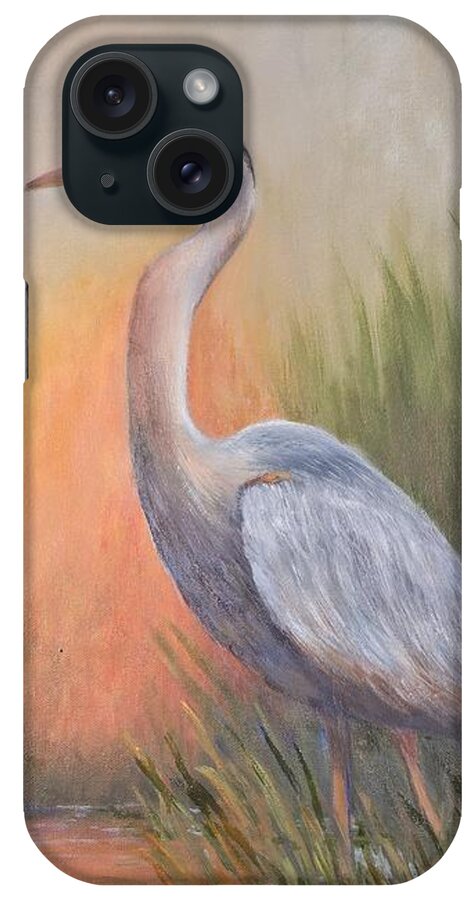 Blue Heron iPhone Case featuring the painting Contemplation by Audrey McLeod