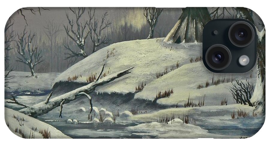 Night Scene iPhone Case featuring the painting Cool Winter Eve by Ray Nutaitis