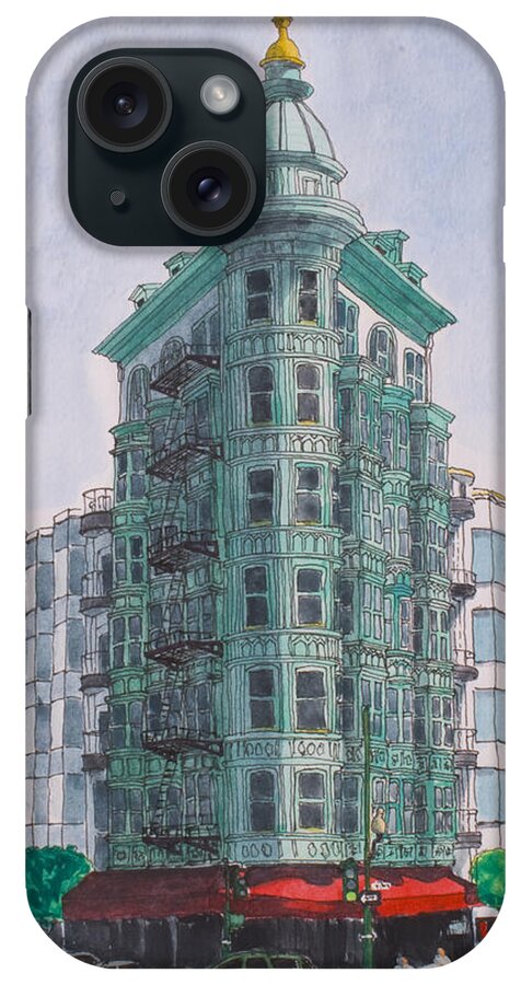 San Francisco iPhone Case featuring the painting Coppola Bldg San Francisco by Mike Robles