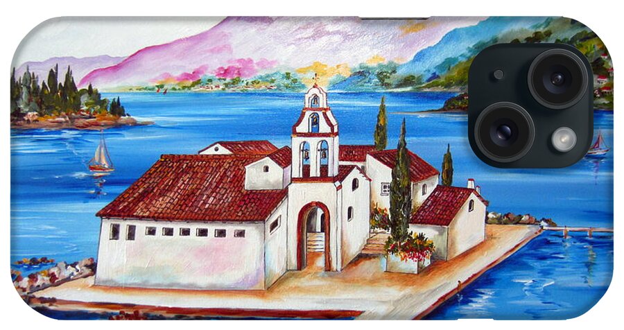 Greece iPhone Case featuring the painting Corfu' Convent of The Virgin Mary on Vlachema by Roberto Gagliardi