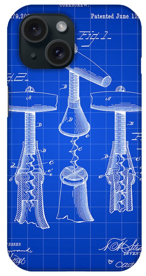 Corkscrew iPhone Case featuring the digital art Corkscrew Patent 1883 - Blue by Stephen Younts