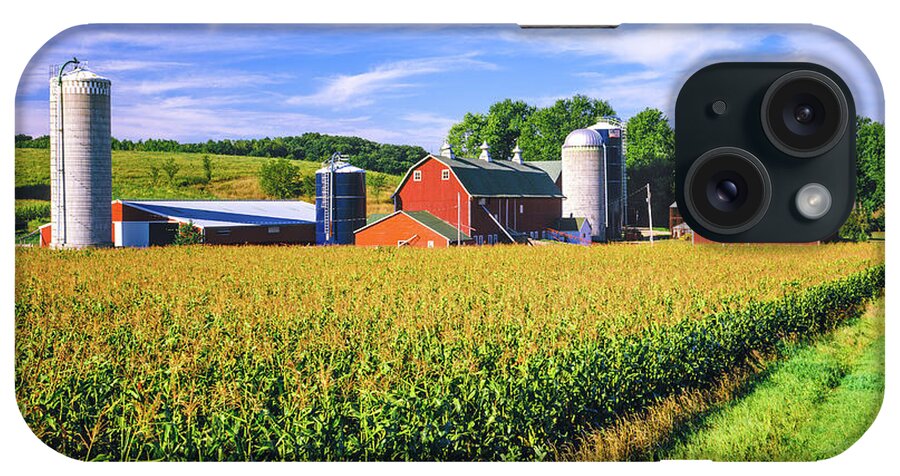 Scenics iPhone Case featuring the photograph Corn Crop And Iowa Farm At Harvest Time by Ron thomas