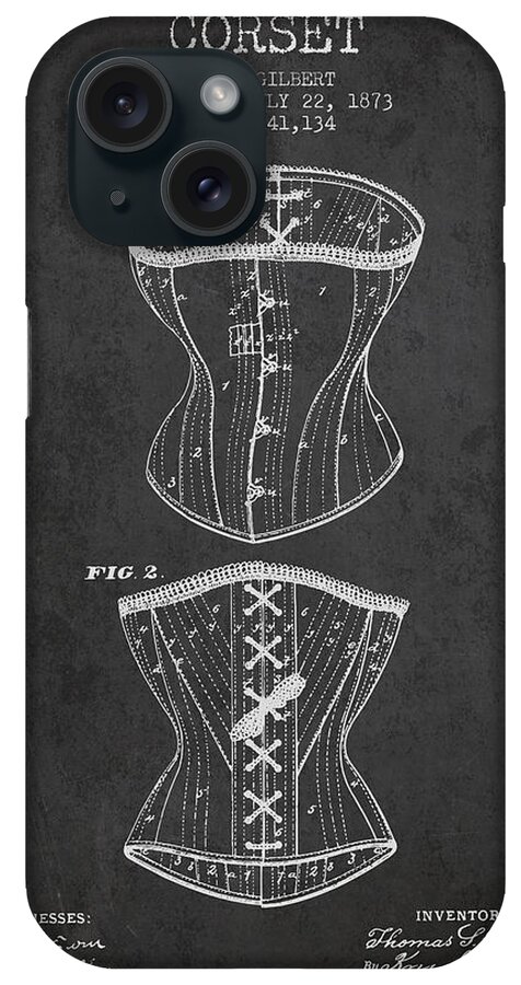Corset iPhone Case featuring the digital art Corset patent from 1873 - Dark by Aged Pixel