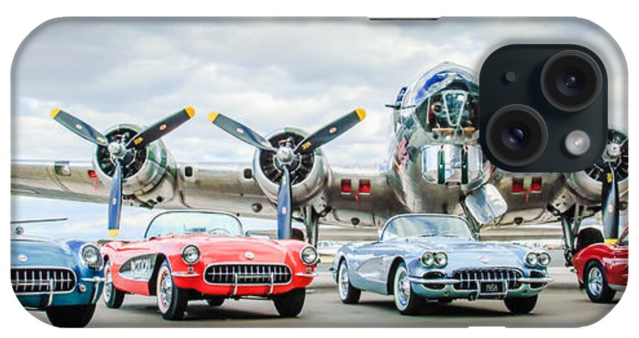Corvettes With B17 Bomber iPhone Case featuring the photograph Corvettes with B17 Bomber by Jill Reger
