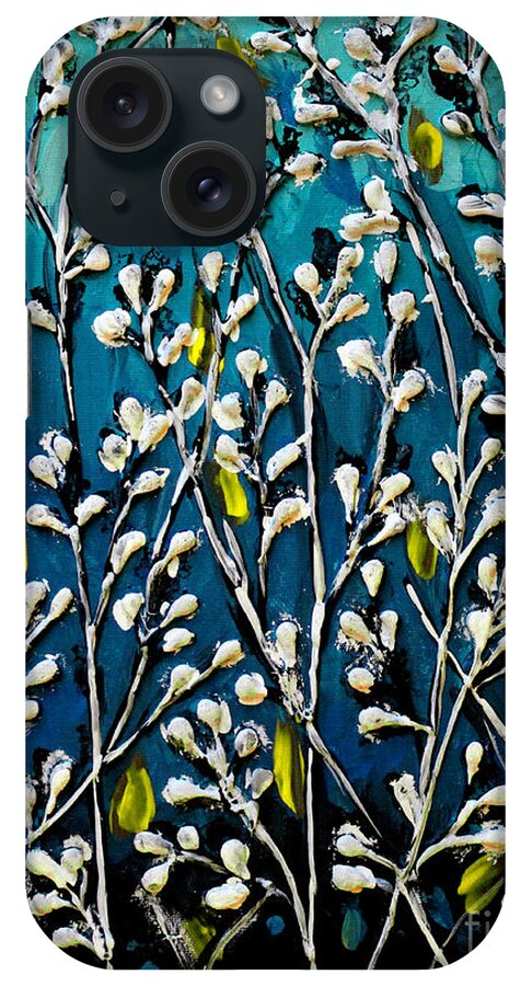 Cotton iPhone Case featuring the painting Cotton Flowers with Yellow Accent by Cynthia Snyder
