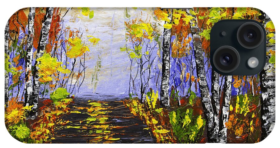 Pallete Knife iPhone Case featuring the painting Country Road And Birch Trees In Fall by Keith Webber Jr