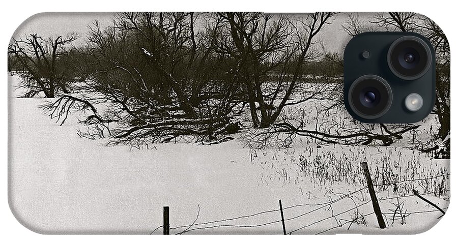 Countryside Fence Trees Near Aberdeen South Dakota 1965 Black And White iPhone Case featuring the photograph Countryside fence trees near Aberdeen South Dakota 1965 black and white by David Lee Guss