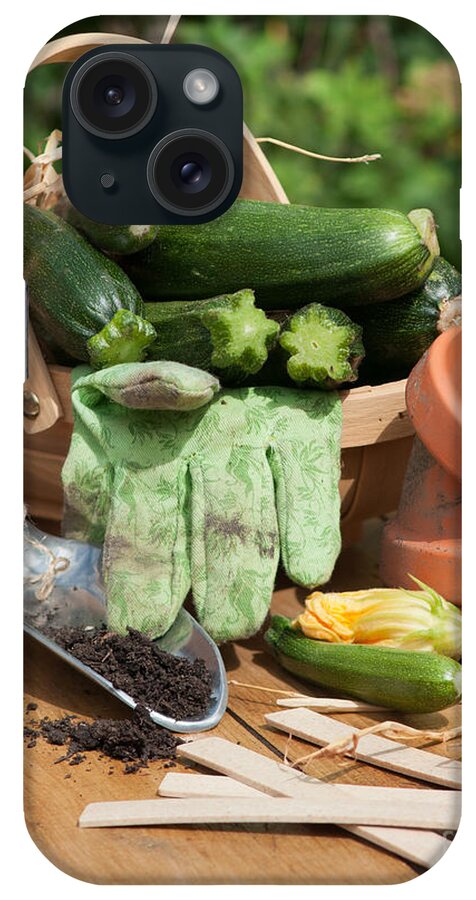Courgettes iPhone Case featuring the photograph Courgette Basket With Garden Tools by Amanda Elwell