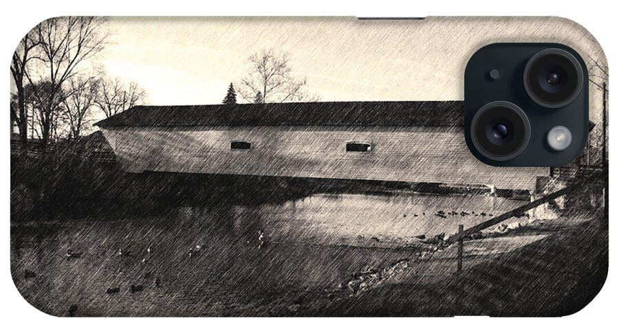 Covered Bridge iPhone Case featuring the photograph Covered Bridge Elizabethton Tennessee c. 1882 sepia by Denise Beverly