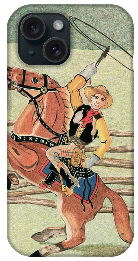 Toy iPhone Case featuring the drawing Cowboy Windup by Glenda Zuckerman