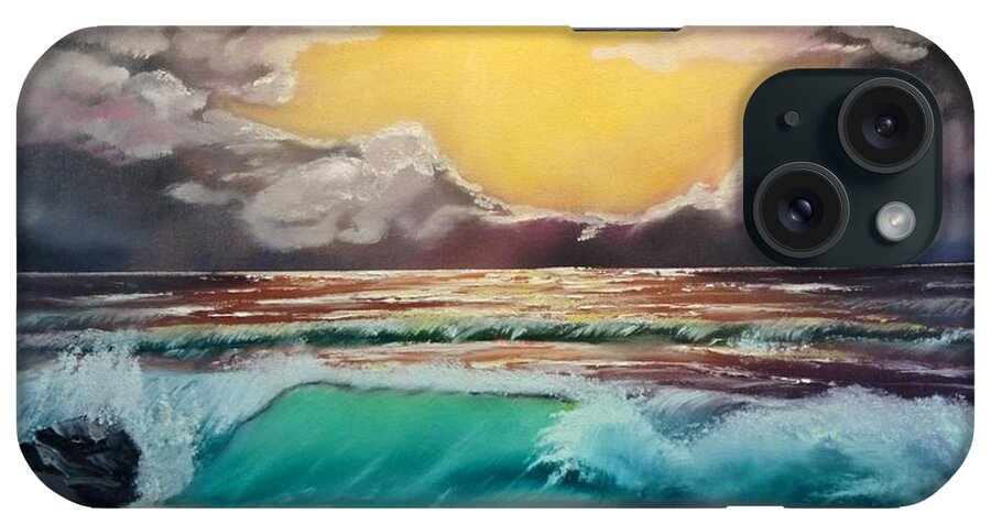  Oil iPhone Case featuring the painting Crashing wave at sunrise by Kevin Brown