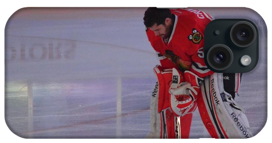 Corey Crawford iPhone Case featuring the photograph Crawford During the Anthem by Melissa Jacobsen
