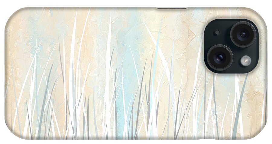 White And Cream Art iPhone Case featuring the painting Cream and Teal Art by Lourry Legarde