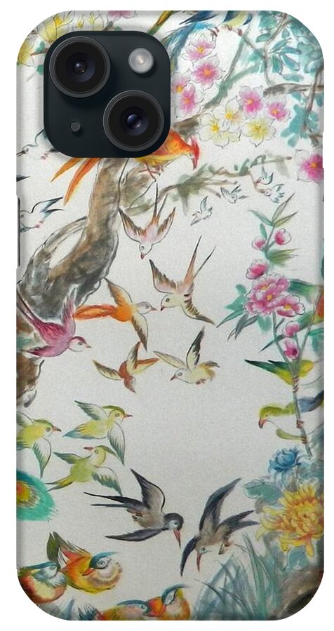 Brids iPhone Case featuring the painting Cropped 3 - 100 Birds by L R B