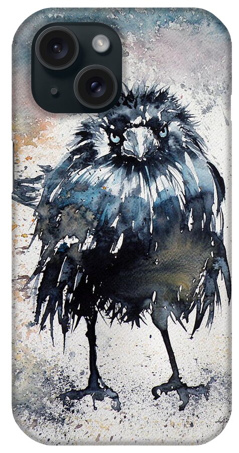 Crow iPhone Case featuring the painting Crow after rain by Kovacs Anna Brigitta