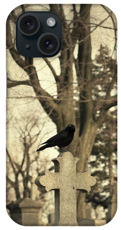 Old Graveyard Crow iPhone Case featuring the photograph Crow's Cross by Gothicrow Images