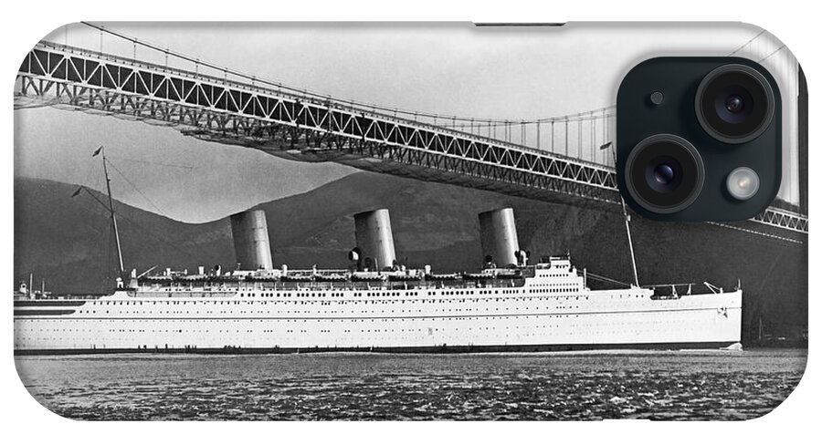 1937 iPhone Case featuring the photograph Cruise Ship Under SF Bridge by Underwood Archives
