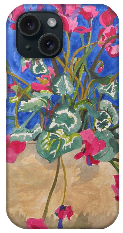Cyclamen iPhone Case featuring the painting Cyclamen in Blue by Esther Newman-Cohen