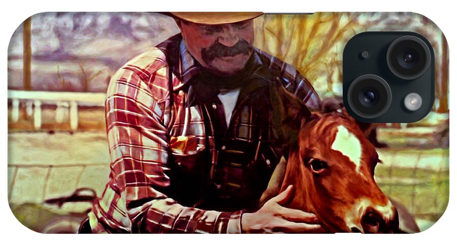 Cowboy iPhone Case featuring the painting Dad and Horse by Michael Pickett
