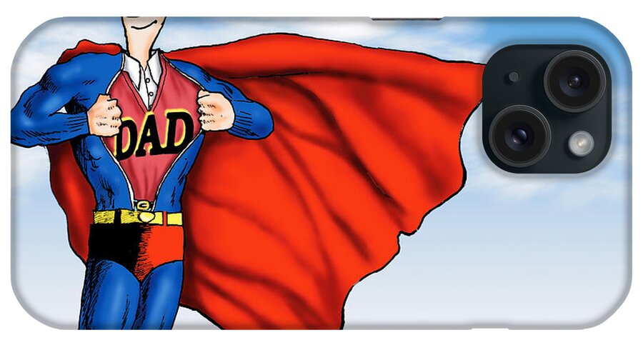 Daddys Home iPhone Case featuring the painting Daddys Home Superman Dad by Tony Rubino
