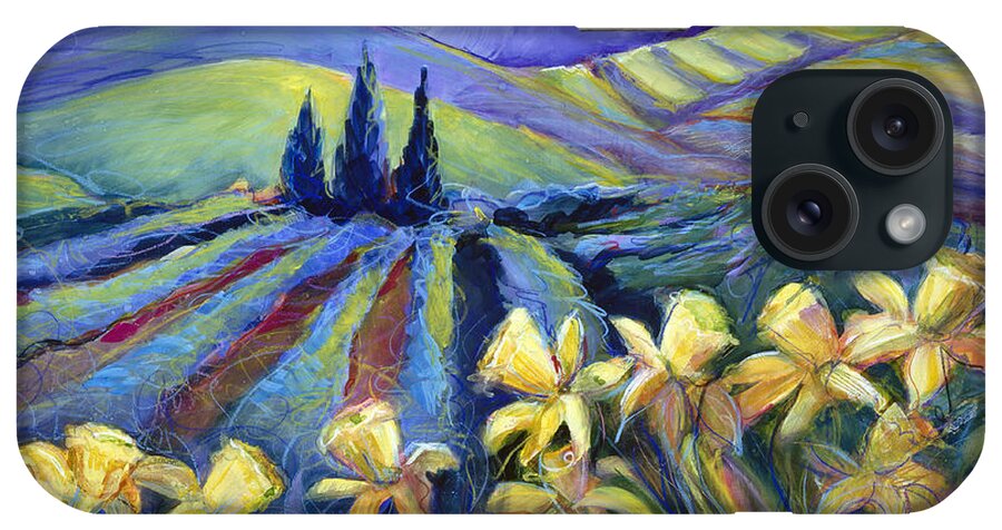Jen Norton iPhone Case featuring the painting Daffodils and Stormclouds by Jen Norton