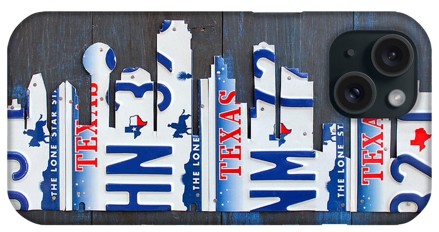 License Plate Map iPhone Case featuring the mixed media Dallas Texas Skyline License Plate Art by Design Turnpike by Design Turnpike