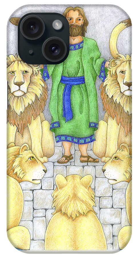 Bible iPhone Case featuring the drawing Daniel In The Lions' Den by Alison Stein