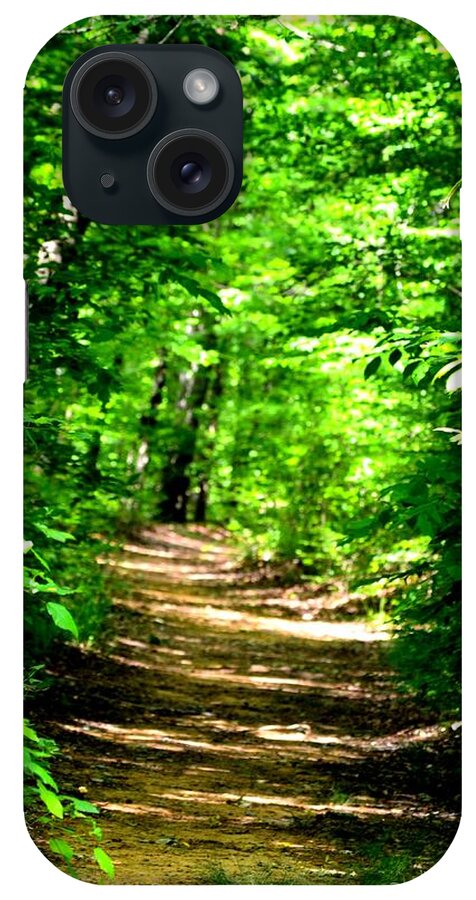 Dappled Sunlit Path In The Forest iPhone Case featuring the photograph Dappled Sunlit Path in the Forest by Maria Urso