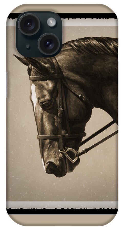 Horse iPhone Case featuring the painting Dark Dressage Horse Old Photo FX by Crista Forest