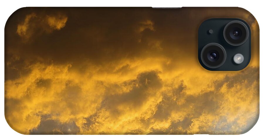 Dark Golden Clouds At Sunset. iPhone Case featuring the photograph Dark Golden Clouds at Sunset. by Robert Birkenes