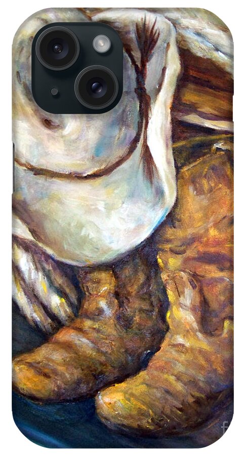 Cowboy Hat iPhone Case featuring the painting Day is Done by Deborah Smith