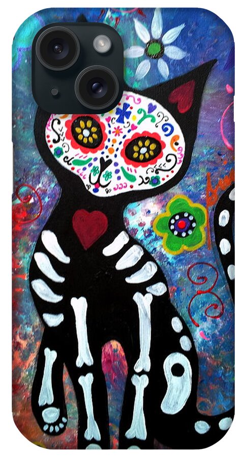 Dod iPhone Case featuring the painting Day of the Dead Cat by Pristine Cartera Turkus