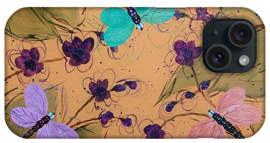 Dragonfly iPhone Case featuring the painting Daydream orchids and dragonfly by Cindy Micklos