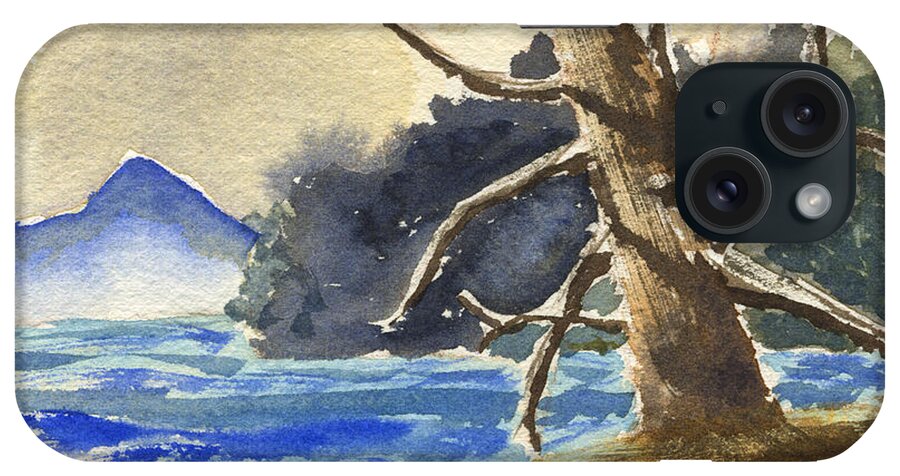 Dead Tree iPhone Case featuring the painting Dead Tree by the Lake by Beverly Claire Kaiya