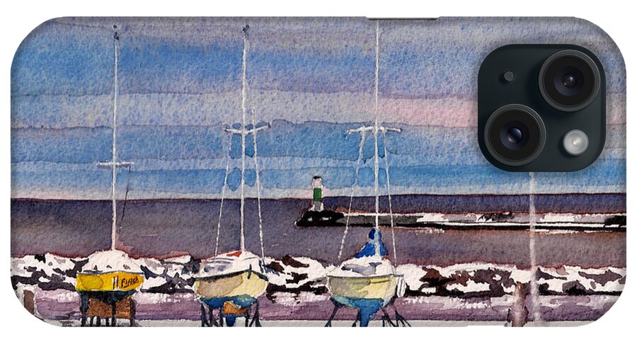 Sailboats iPhone Case featuring the painting December In Grand Marais by Spencer Meagher