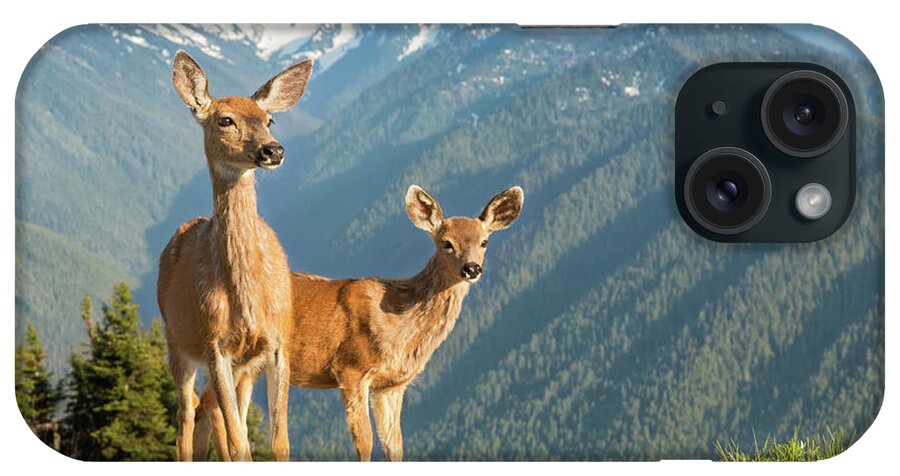 Scenics iPhone Case featuring the photograph Deer And Mountains by Kencanning