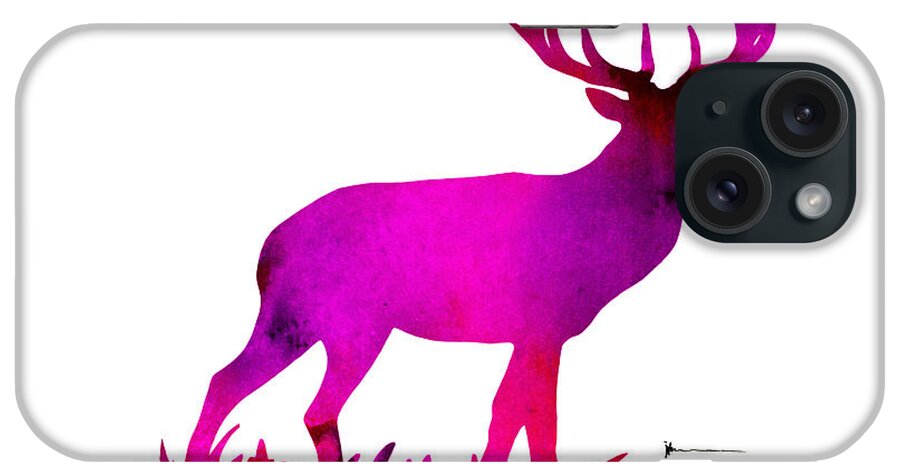 Deer iPhone Case featuring the painting Deer figurine silhouette poster watercolor art print by Joanna Szmerdt