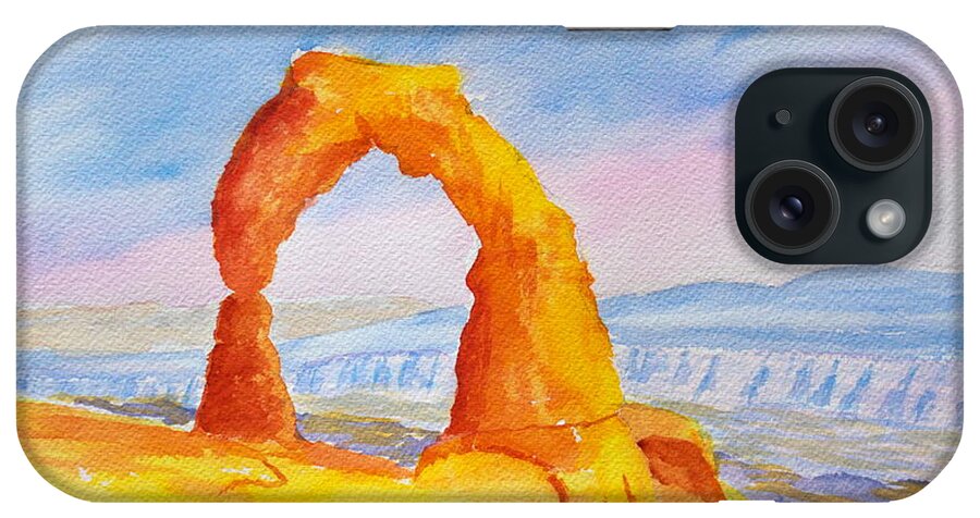 Watercolor Painting iPhone Case featuring the painting Delicate Arch by Walt Brodis
