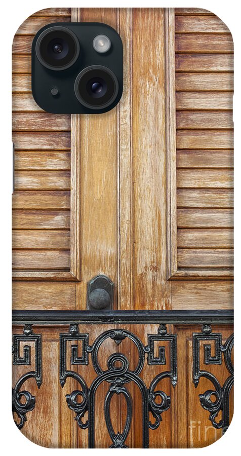 Balcony iPhone Case featuring the photograph Detail Of Wooden Door And Wrought Iron in Old San Juan Puerto Ric by Bryan Mullennix