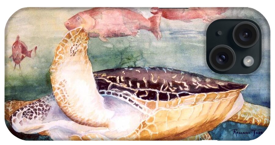 Sea Turtle iPhone Case featuring the painting Determined - Loggerhead Sea Turtle by Roxanne Tobaison